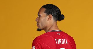 Virgil van Dijk of Liverpool poses during the UEFA Champions League Final Media Day at AXA Training Centre on May 05, 2022 in Kirkby, England.