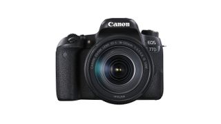 A black Canon EOS 77D camera