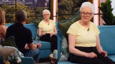 Christine Hobson sitting on This Morning sofa, speaking to Cat Deeley and Ben Shephard