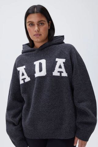 Ada Oversized Knit Hoodie - Dark Grey/cream