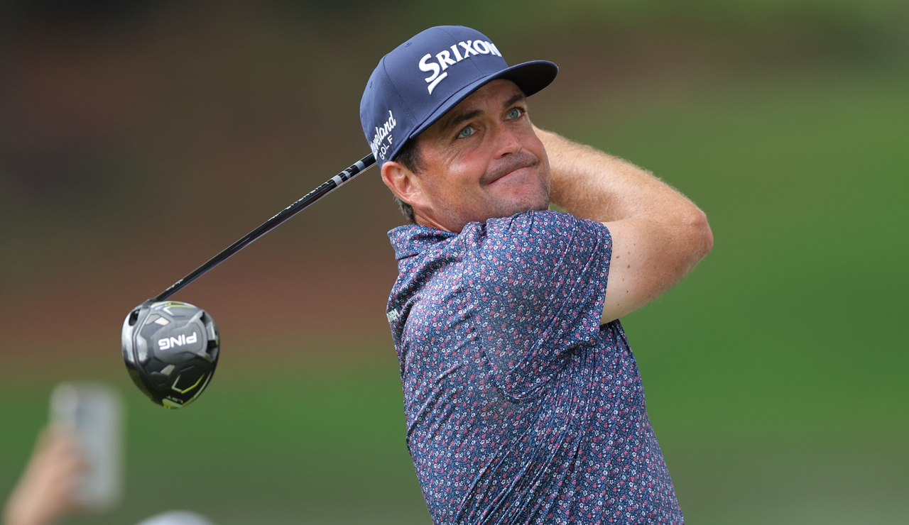 Keegan Bradley hits a driver off the tee