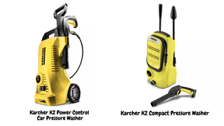 A collage showing the difference between Karcher pressure washers