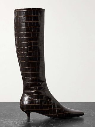 The Slim Croc-Effect Leather Knee Boots