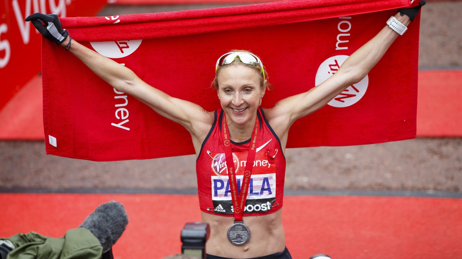 Paula Radcliffe, women's world record holder posing after finishing her final marathon race at Virgin Money London Marathon race on April 26, 2015 in London, England. 