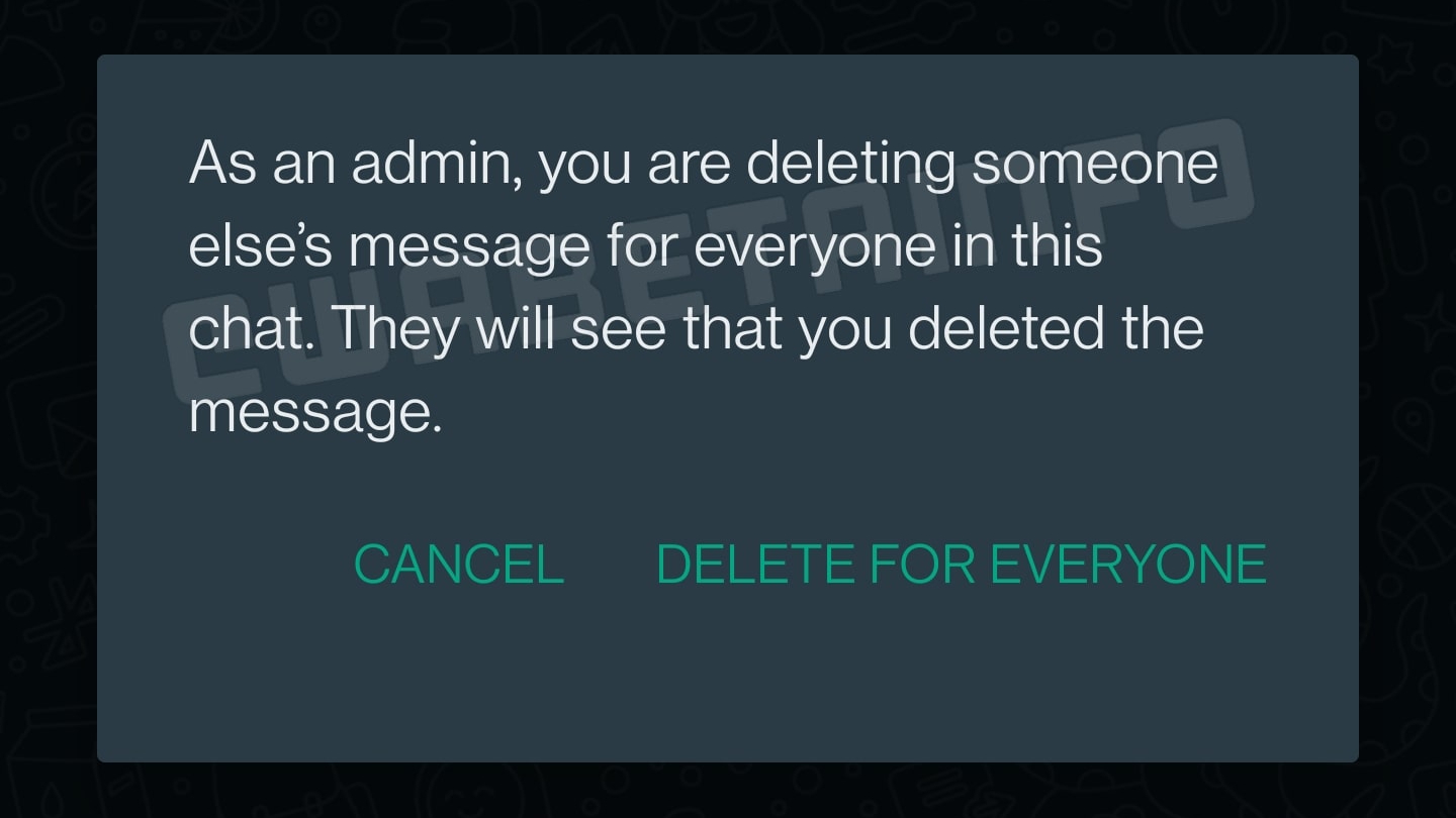 The message admins will be shown prior to deleting a group message