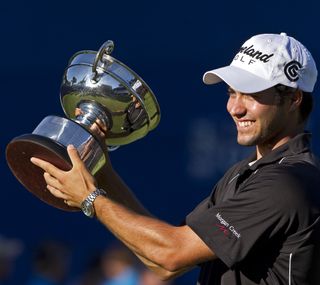 Adam Hadwin poses with the Rivermead Cup after finishing as top Canadian in 2010