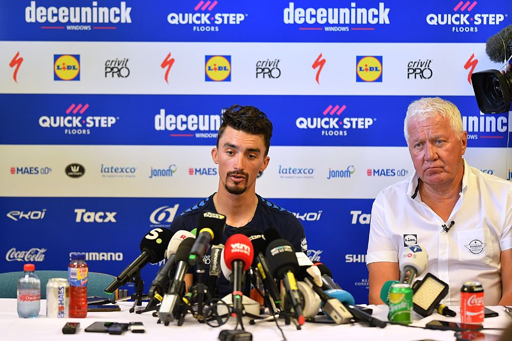 Julian Alaphilippe (Deceuninck-QuickStep) and manager Patrick Lefevere