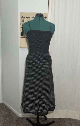 White House Black Market Womens Black Silk Polka Dot Fit & Flare Dress Sz 4