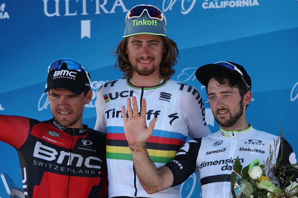 The top three from stage 4: Greg Van Avermaet, Peter Sagan and Nathan Haas