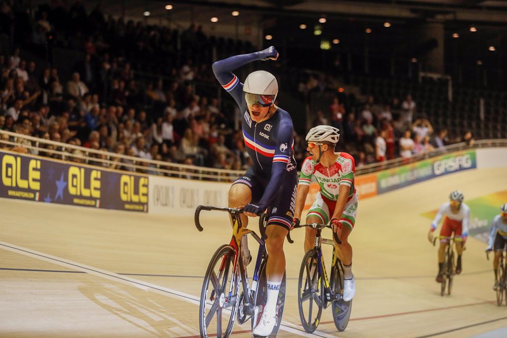 Adrien Garel (France) wins the scratch race at the Euro championships