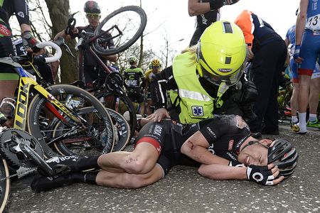 Bora-Argon 18 sprinter Sam Bennett was one of the worst off in the crash