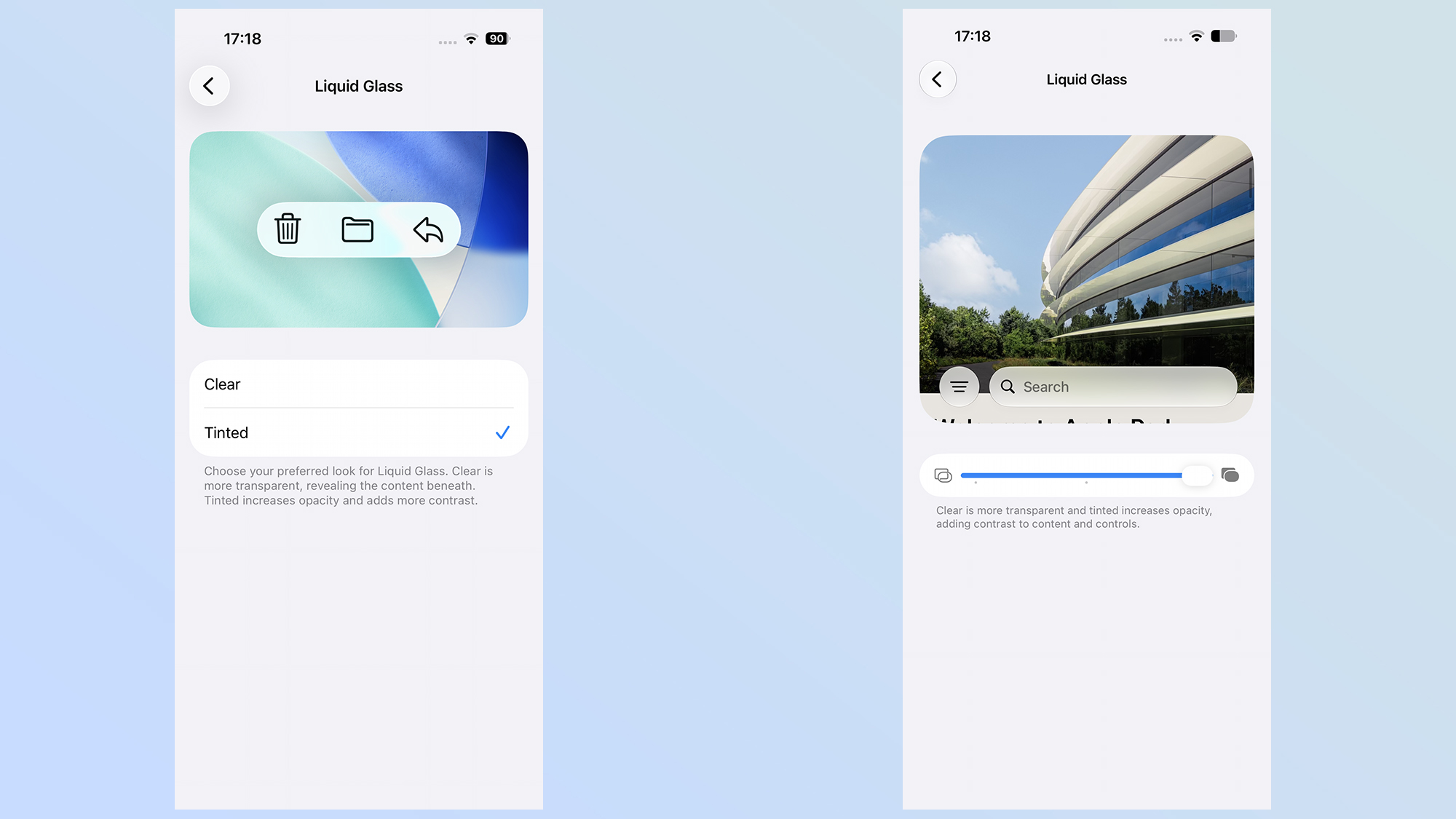 comparaison du verre liquide ios 27 vs ios 26