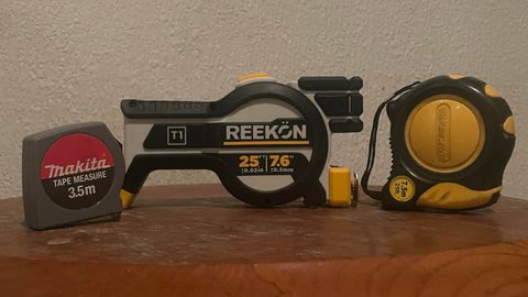 REEKON T1 Tomahawk Digital Tape Measure alongside two other tape measures