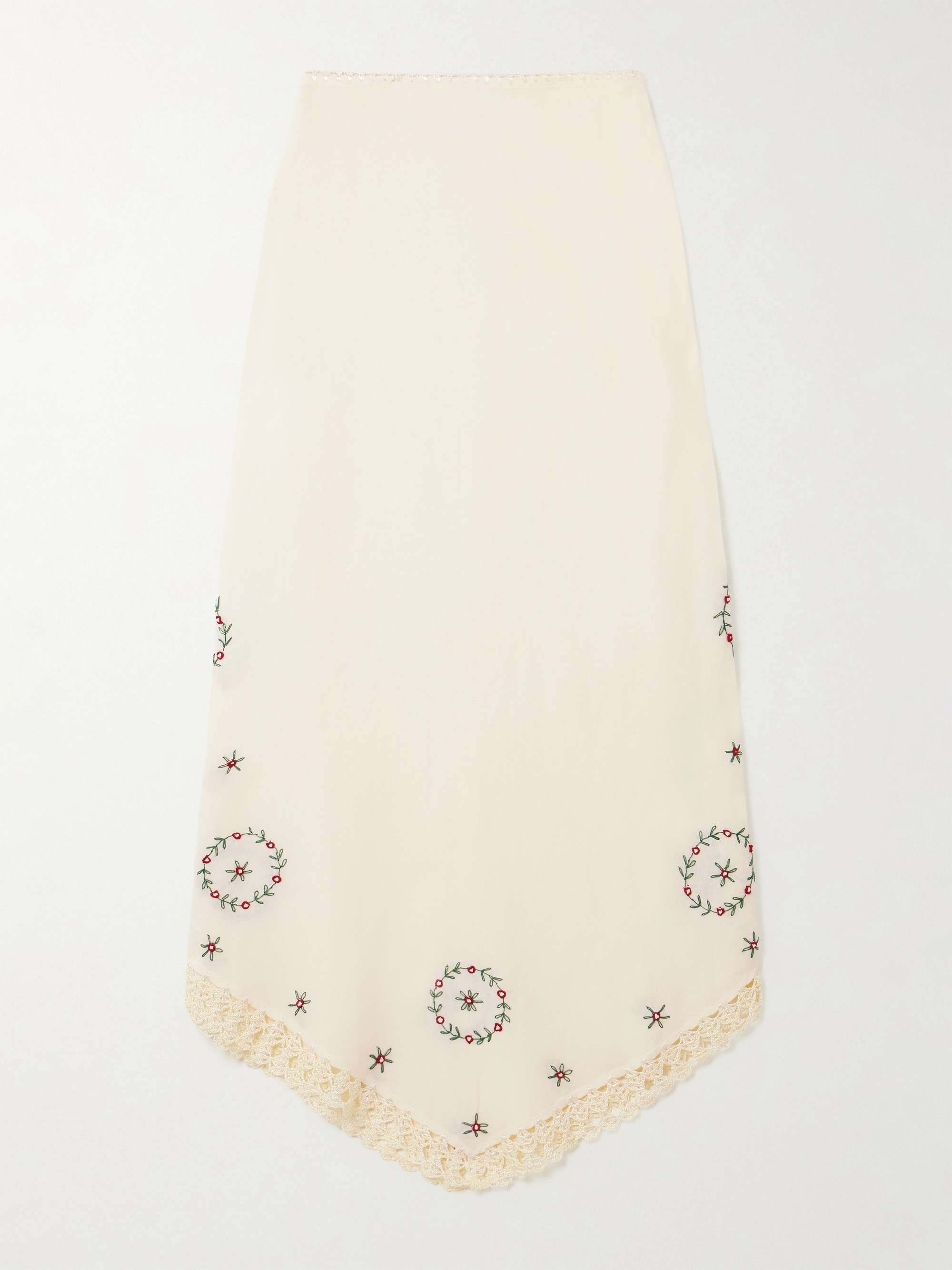 Imola Crochet-Trimmed Embroidered Linen-Blend Midi Skirt