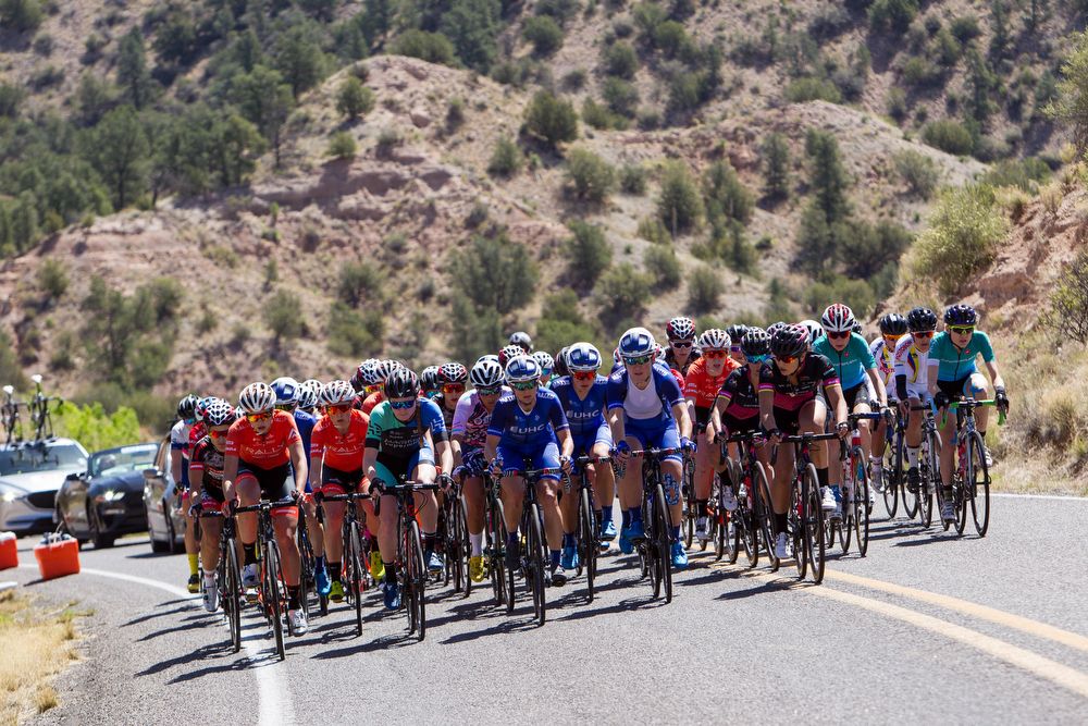 The womens field closes in on the final climb of stage 1 of the Tour of The Gila on April 18