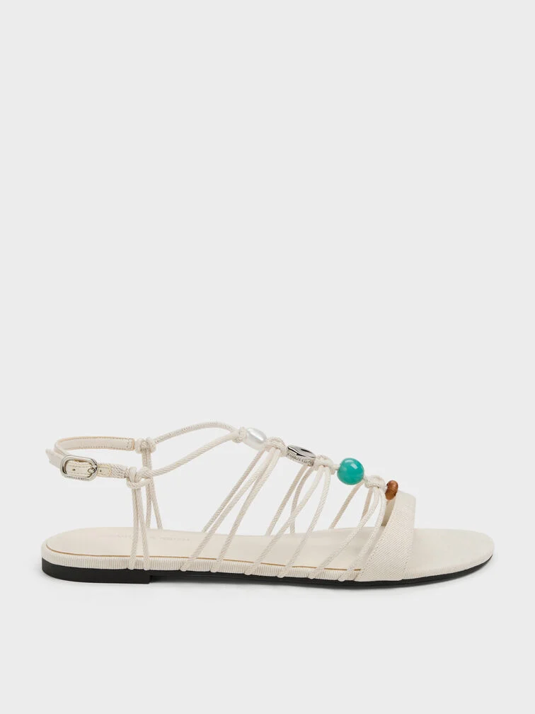 Charles &amp;amp; Keith, Georgie Linen Bead Strappy Sandals