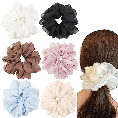 Oversized Scrunchies Jumbo Organza Scrunchies Large Chiffon Scrunchies No Damage Giant Scrunchies for Sleeping Big Hair Scrunchies for Women(6pcs,style1)