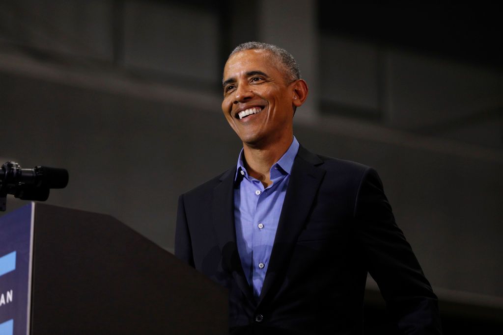 Former President Barack Obama speaks at a rally to support Michigan democratic candidates at Detroit Cass Tech High School on October 26, 2018 in Detroit, Michigan.