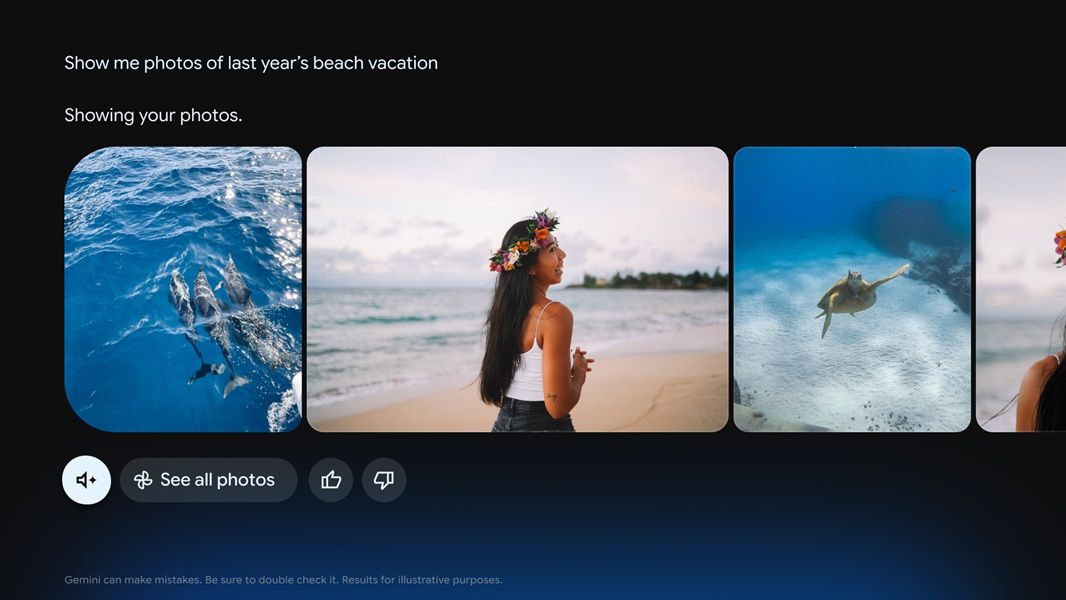 Google TV's newest update increases Gemini's usefulness by letting users ask it to find photos.