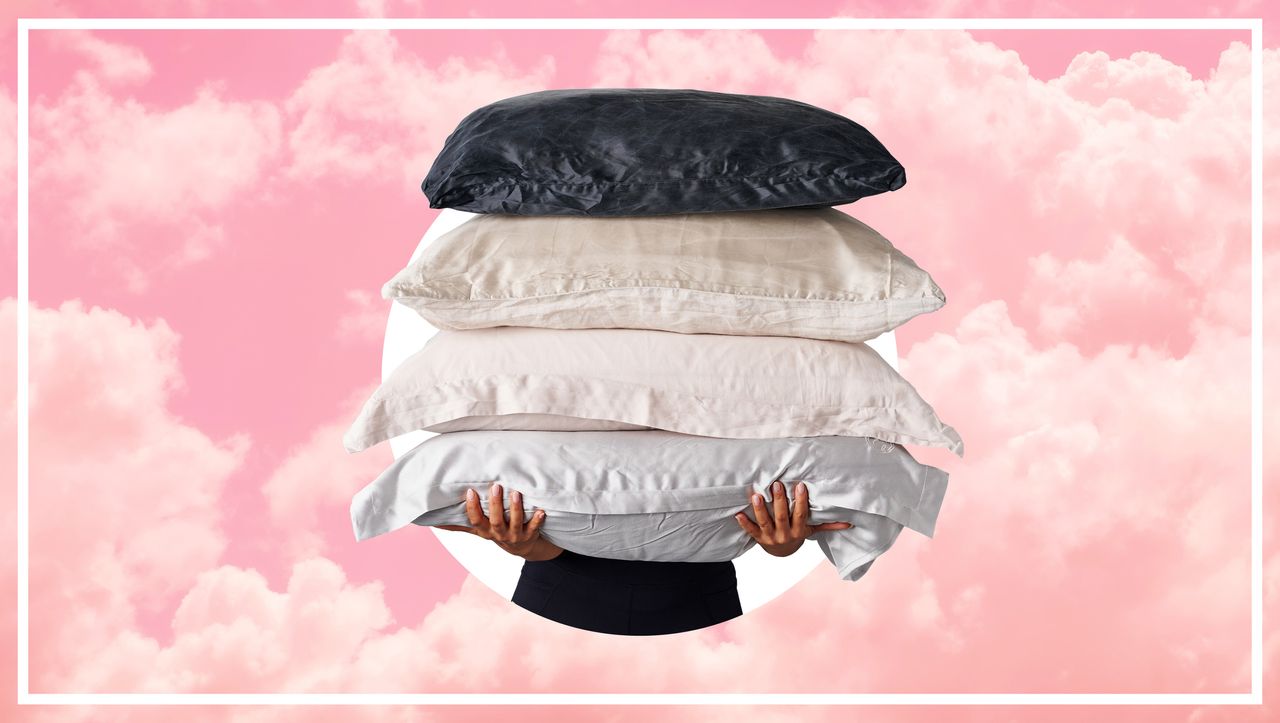 Best silk pillowcase in stack giving on cloud background