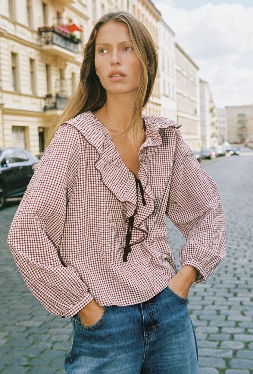 ZARA, Gingham Blouse