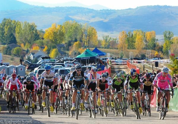 The Elite Men's start on a pretty day in Fort Collins