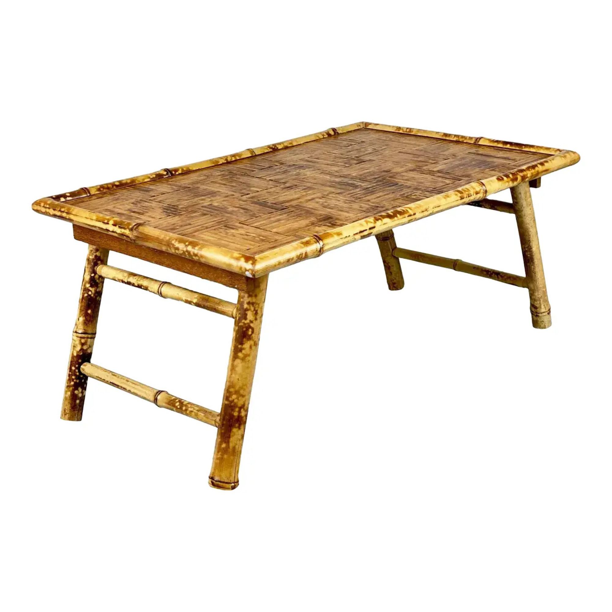 Vintage Boho Coastal Rattan Folding Bamboo Tv Stand Plant Table