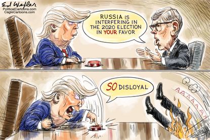 Political Cartoon U.S. Russian meddling 2020 election Trump Joseph Maguire