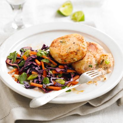 quick recipes-Salmon-ginger-fishcakes-salad-Woman&home