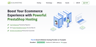 A website screenshot of Scalahosting Prestashop Hosting