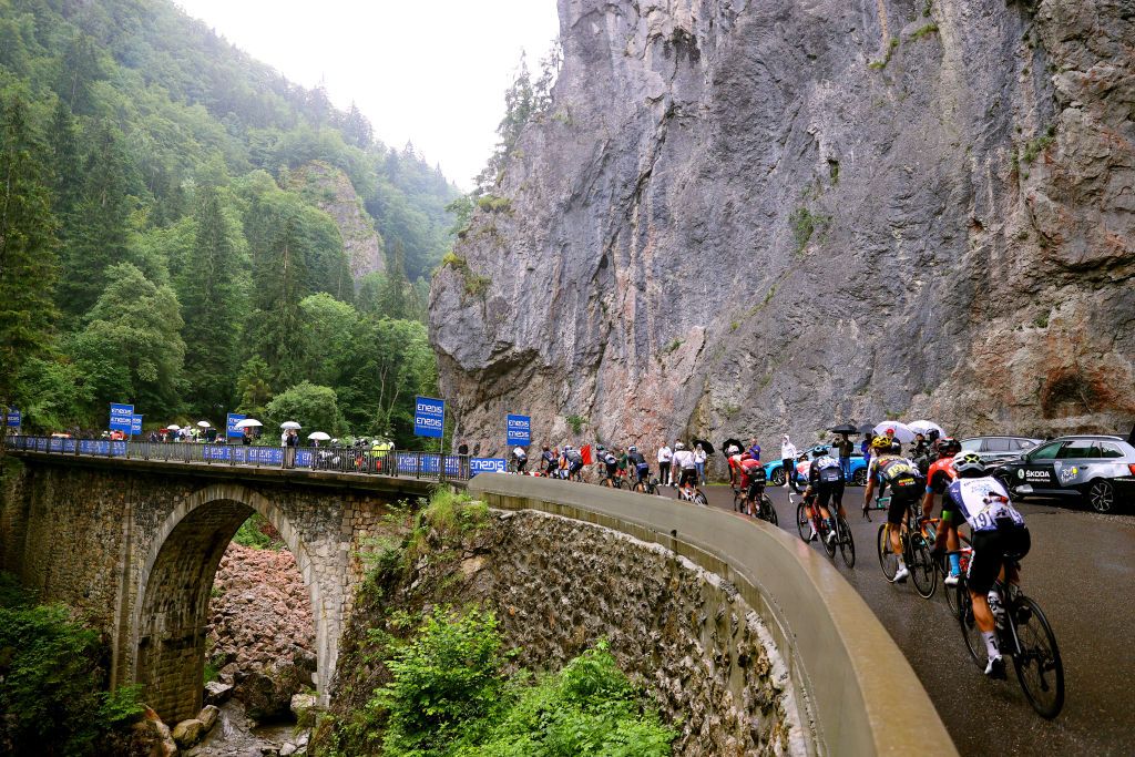 LE GRAND BORNAND FRANCE JULY 03 Sepp Kuss of The United States and Team JumboVisma Sergio Henao of Colombia and Team Qhubeka NextHash the Breakaway passing through Cte De MenthonnexEnBornes 810m during the 108th Tour de France 2021 Stage 8 a 1508km stage from Oyonnax to Le GrandBornand Landscape Mountains LeTour TDF2021 on July 03 2021 in Le Grand Bornand France Photo by Tim de WaeleGetty Images