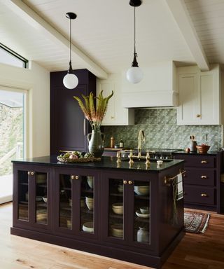 kitchen with glazed cabinets in the island