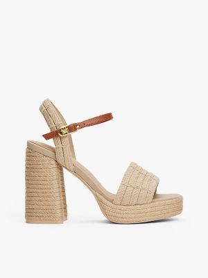 Jute-Trim Block-Heel Platform Sandal