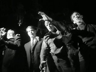 Zombies on the march in a scene from "Night of the Living Dead."