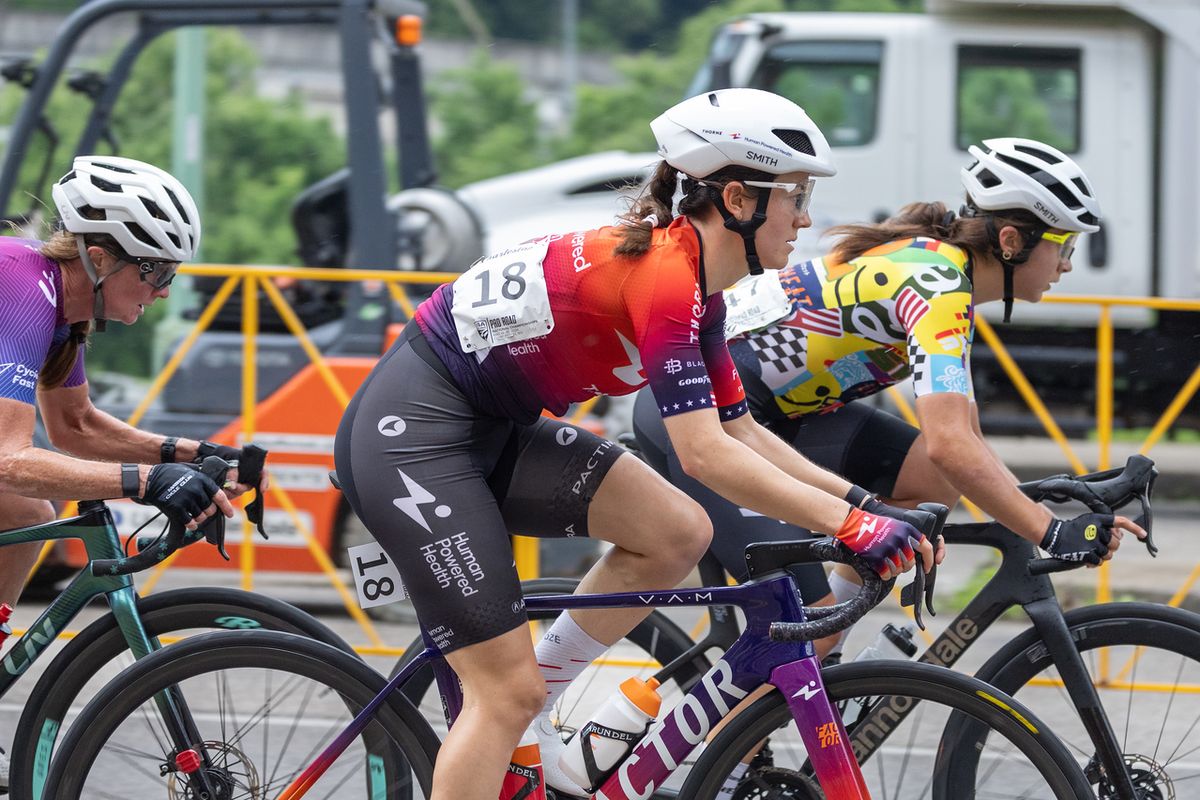 Lily's teammate, Ruth Edwards (Human Powered Health) put in a heroic late race effort to close the gap to the solo breakaway rider.