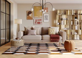 A living room with layered fabrics