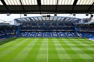 General view inside the stadium prior to the Premier League match between Chelsea FC and Brighton & Hove Albion at Stamford Bridge on April 15, 2023 in London, England.