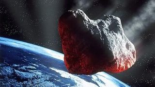 An artist's illustration of an asteroid headed for Earth.