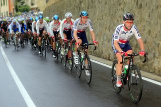 Mark Cavendish leads the GB team in the 2013 mens road race World Championship