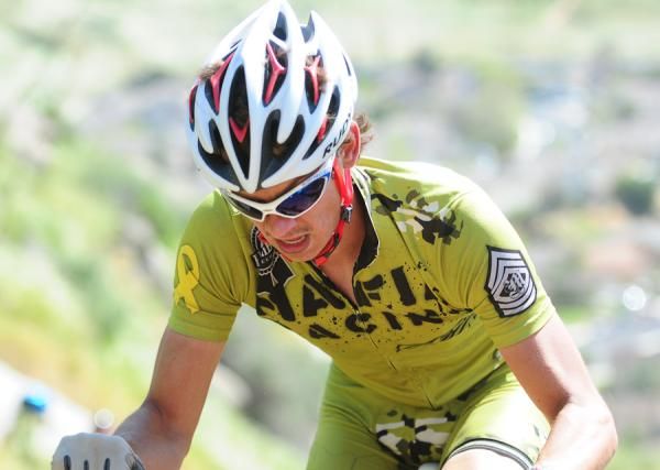 A Mafia Racing rider high above Fontana.