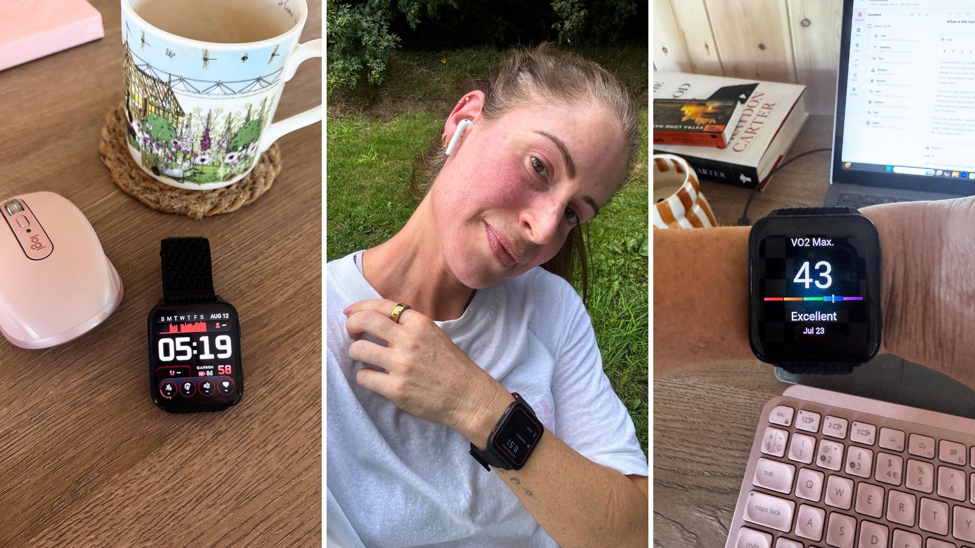 Health writer Anna Bartter testing the new Garmin Venu X1: Wearing the watch, and assessing the details statistics in her home office