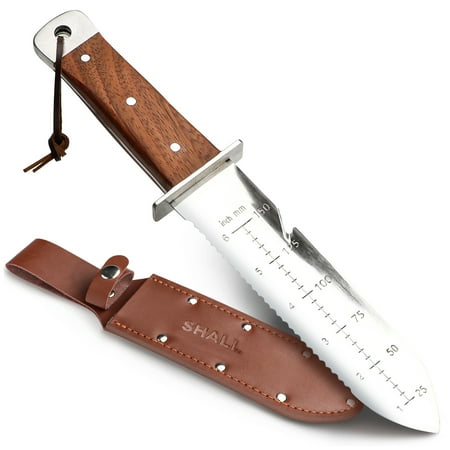 Shall Hori Hori Garden Knife, Garden Tools for Gardening - Full Tang Knife With Sheath & Hide Rope, 7” Stainless Steel Blade With Cutting Edge for Weed, Rope, Plants