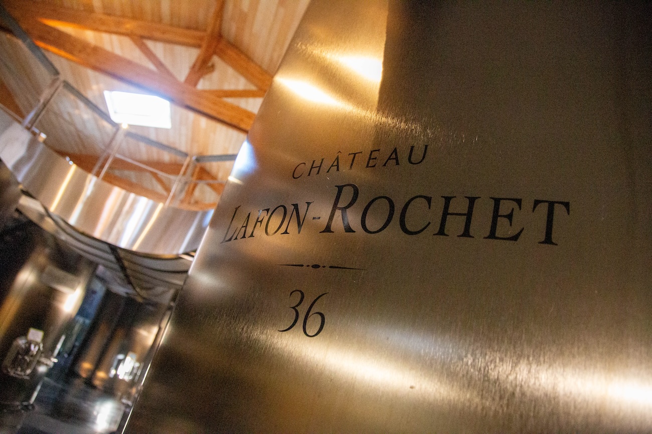Fermentation tanks in the winery at Chateau Lafon-Rochet