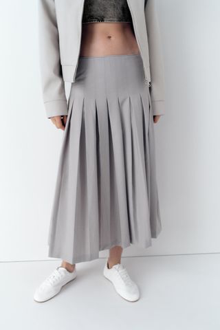 zara, PLEATED MIDI SKIRT