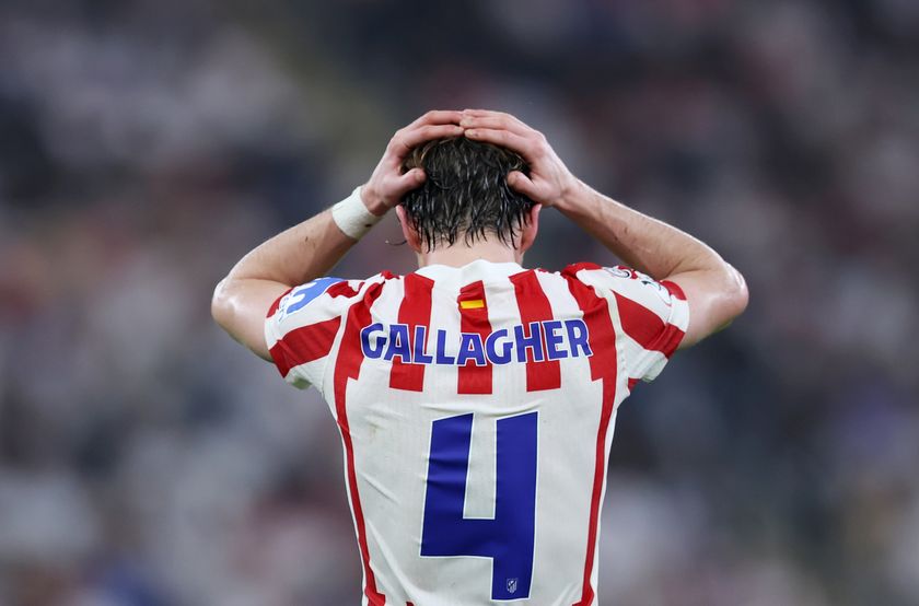 JEDDAH, SAUDI ARABIA - JANUARY 08: Conor Gallagher of Atletico de Madrid reacts during the Spanish Super Cup Semi-Final match between Real Madrid and Atletico Madrid at King Abdullah Sports City Hall Stadium on January 08, 2026 in Jeddah, Saudi Arabia. (Photo by Yasser Bakhsh/Getty Images)