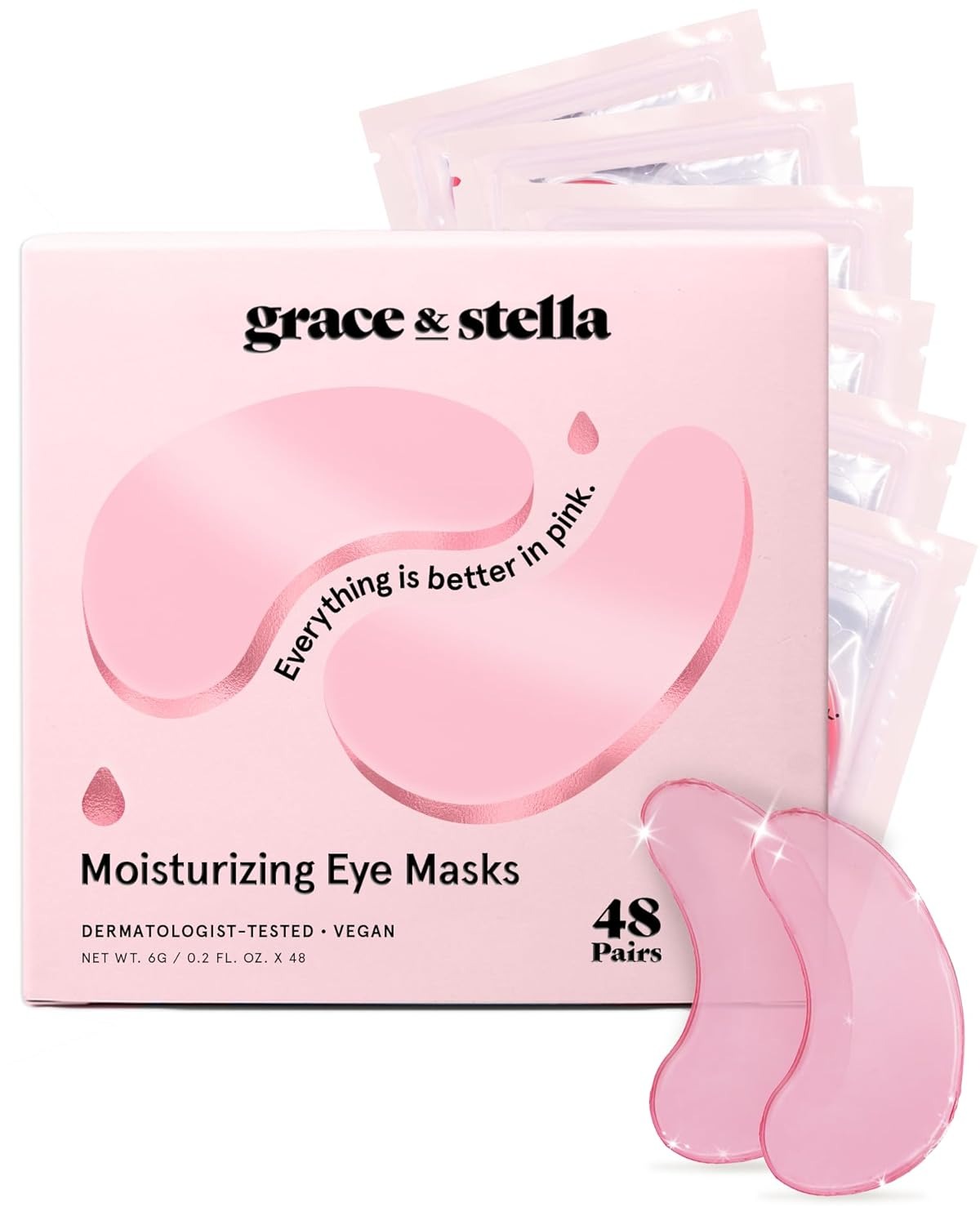 grace & stella, Grace & Stella Award Winning Under Eye Mask - Reduce Dark Circles, Puffy Eyes, Undereye Bags, Wrinkles - Gel Under Eye Patches - Gifts for Girlfriend - Vegan Cruelty-Free Self Care (48 Pairs, Pink)