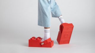 Red Brick Clogs on person