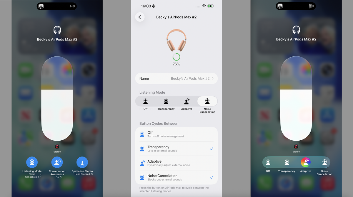 A collection of three screen-grabs, showing Apple's Live Translation on an iPhone screen