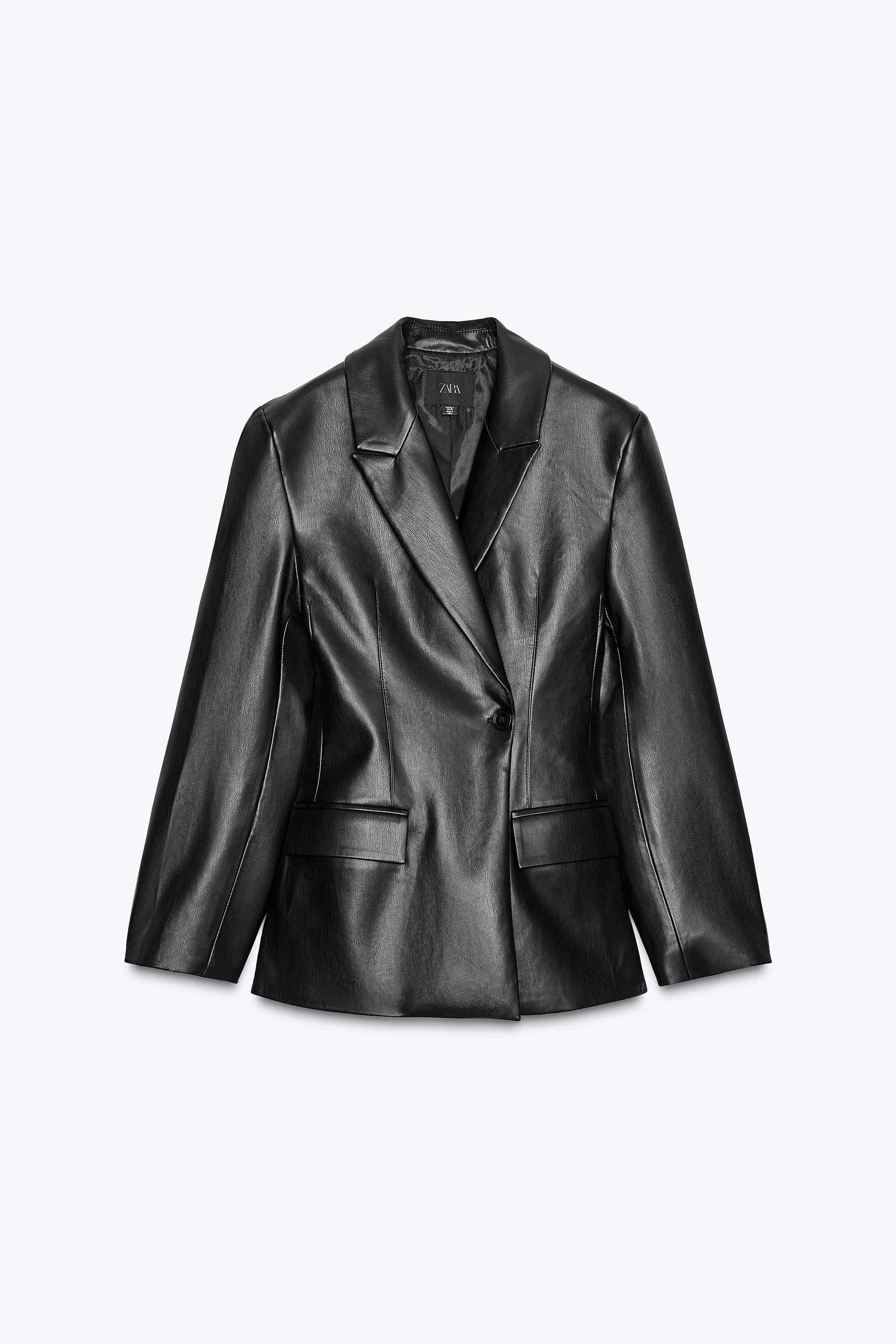 Fitted Faux Leather Blazer