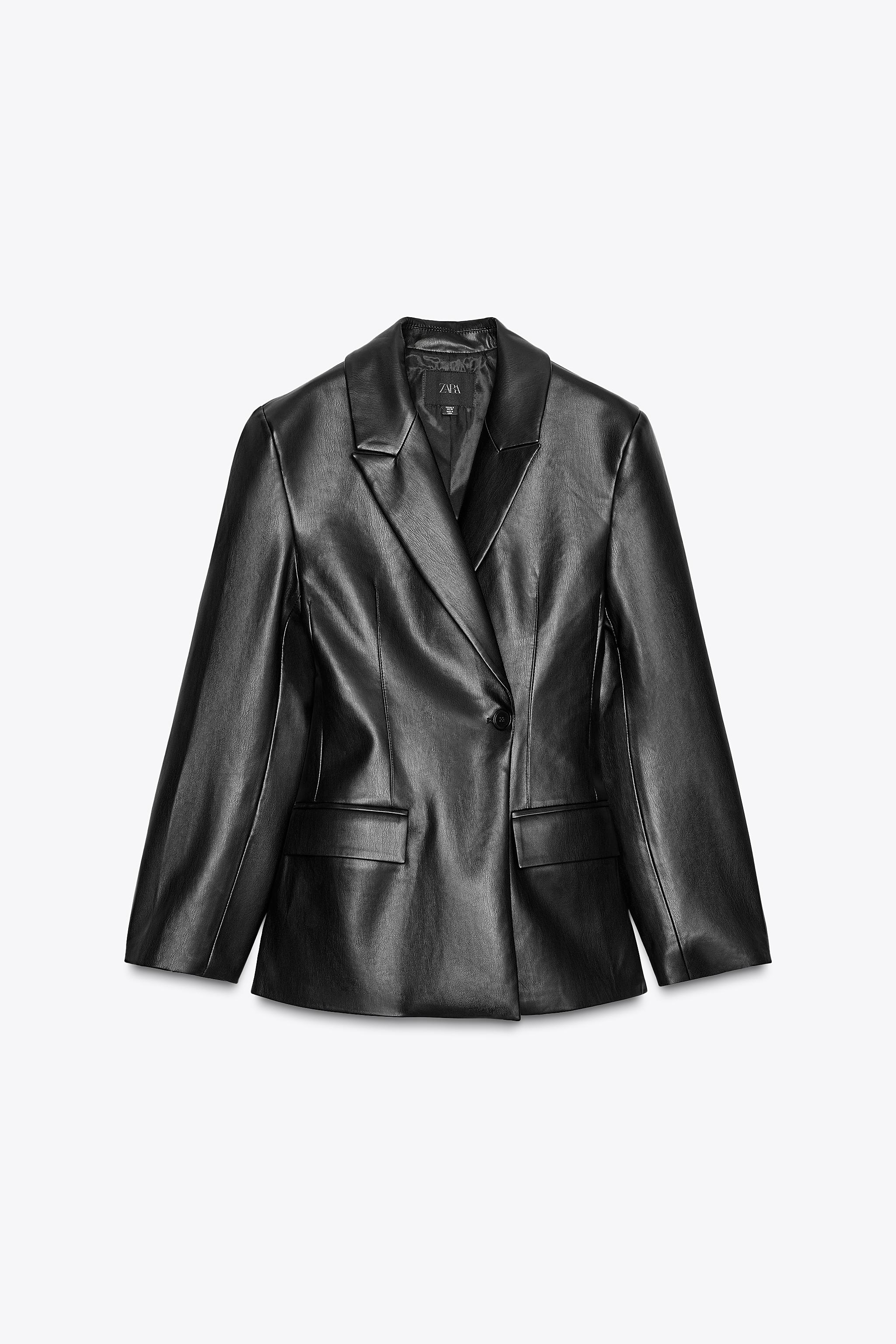 Fitted Faux Leather Blazer